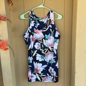 Dark Blue Tropical Floral Swim Tank with bra inside